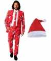 Heren opposuits carnavalsoutfit rood muts maat 50 l