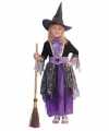 Horror heksen carnavalsoutfit zwart paars kinderen