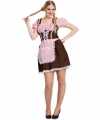Oktoberfest bruine roze tiroler dirndl verkleed carnavalsoutfit jurkje dames