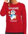 Pinguin sweater outfit shame penguins with champagne rood dames