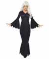 Zwarte lange heksen jurk verkleed carnavalsoutfit dames